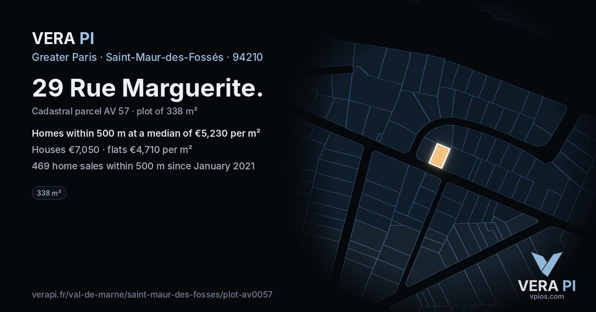 29 Rue Marguerite, Saint-Maur-des-Fossés at night – the plot lit, the parcels around coloured by the prices near them