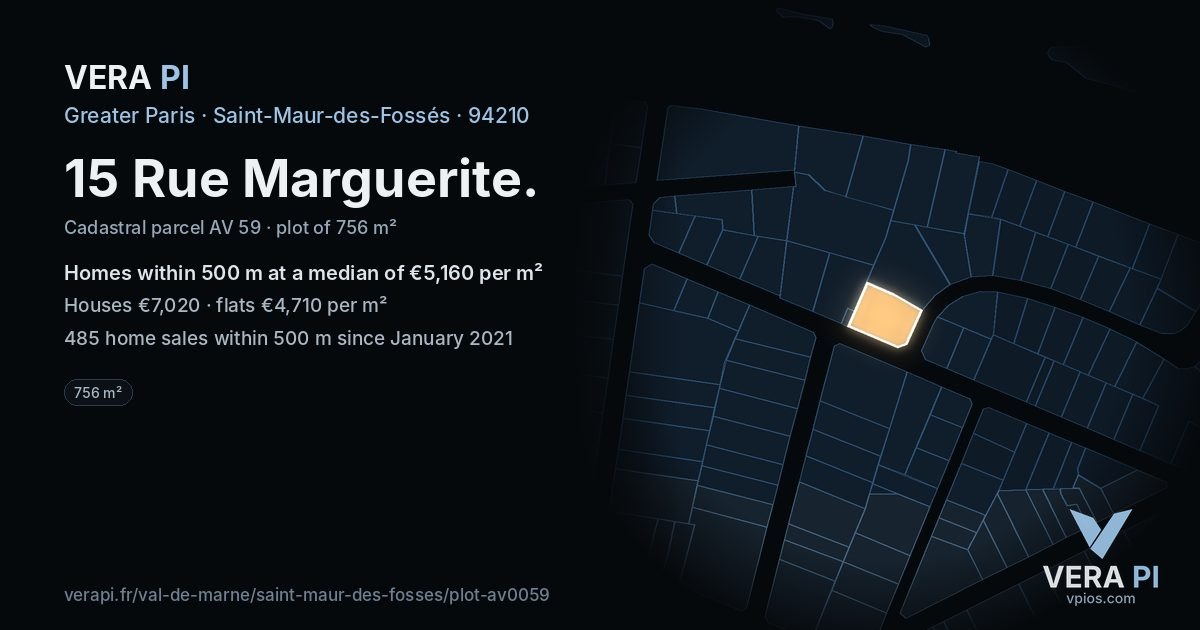 15 Rue Marguerite, Saint-Maur-des-Fossés at night – the plot lit, the parcels around coloured by the prices near them