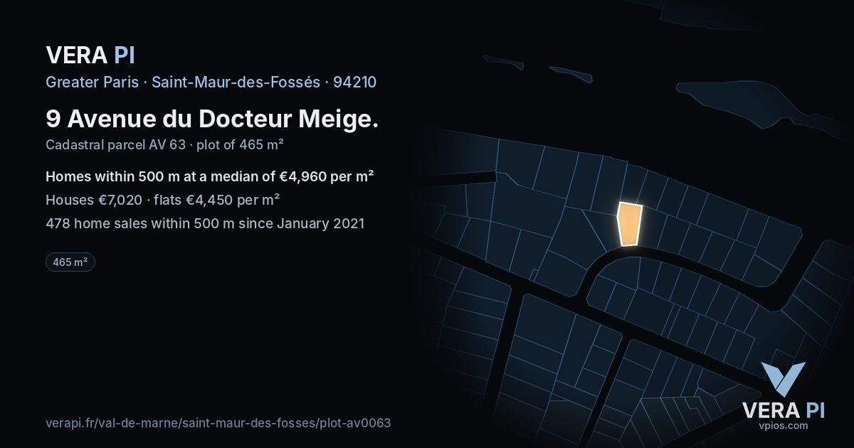 9 Avenue du Docteur Meige, Saint-Maur-des-Fossés at night – the plot lit, the parcels around coloured by the prices near them