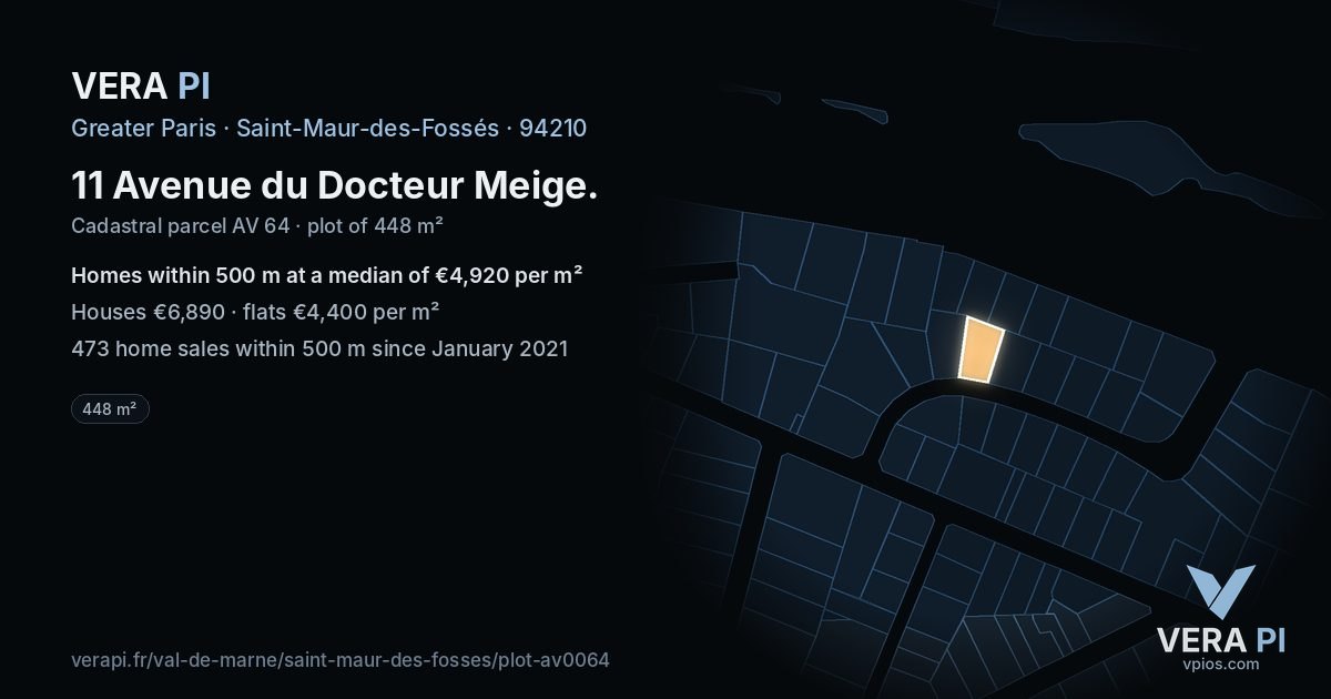 11 Avenue du Docteur Meige, Saint-Maur-des-Fossés at night – the plot lit, the parcels around coloured by the prices near them