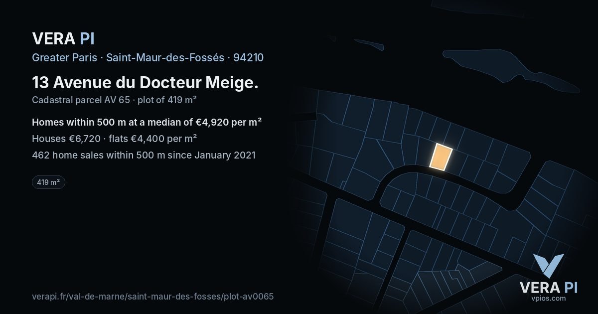 13 Avenue du Docteur Meige, Saint-Maur-des-Fossés at night – the plot lit, the parcels around coloured by the prices near them