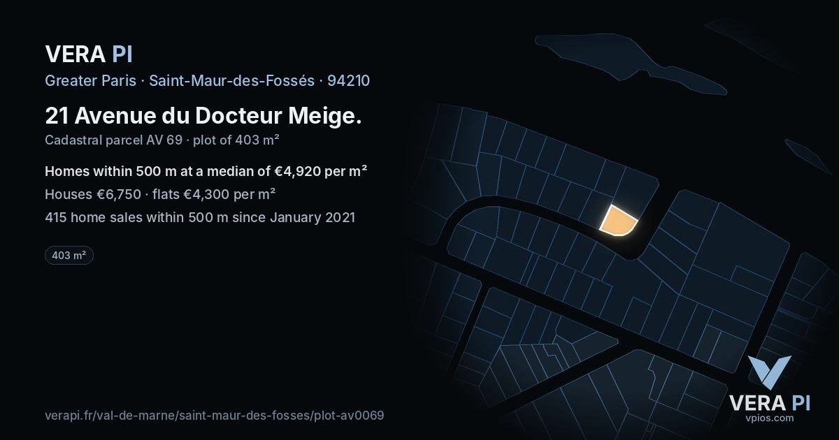 21 Avenue du Docteur Meige, Saint-Maur-des-Fossés at night – the plot lit, the parcels around coloured by the prices near them