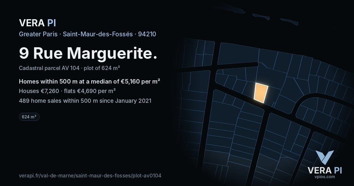 9 Rue Marguerite, Saint-Maur-des-Fossés at night – the plot lit, the parcels around coloured by the prices near them