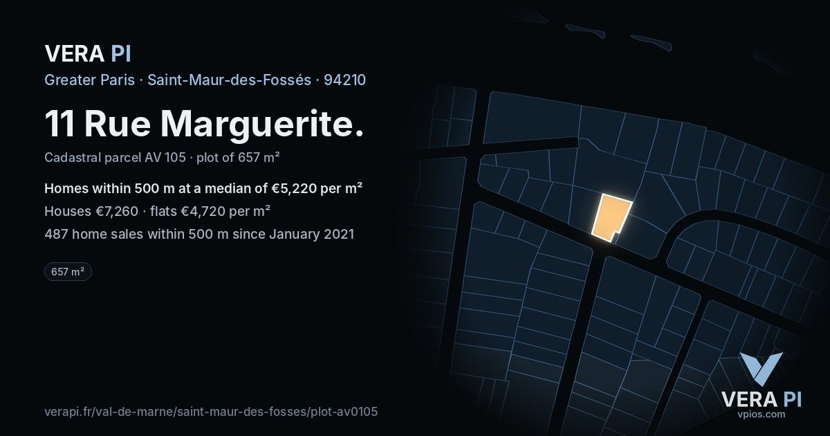 11 Rue Marguerite, Saint-Maur-des-Fossés at night – the plot lit, the parcels around coloured by the prices near them