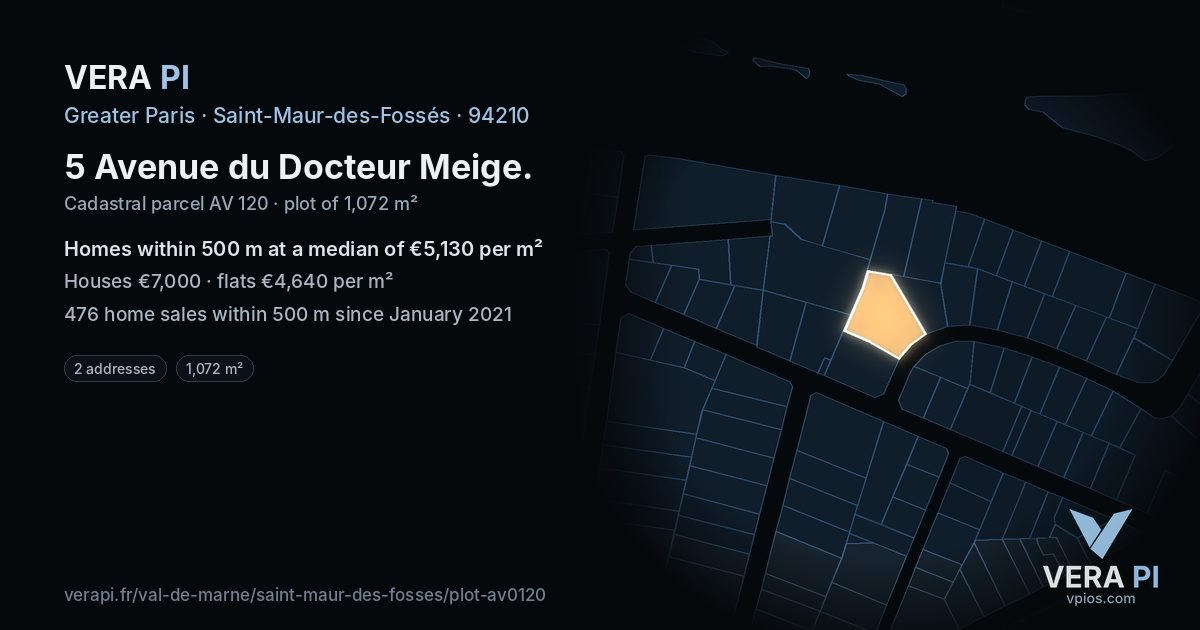 5 Avenue du Docteur Meige, Saint-Maur-des-Fossés at night – the plot lit, the parcels around coloured by the prices near them