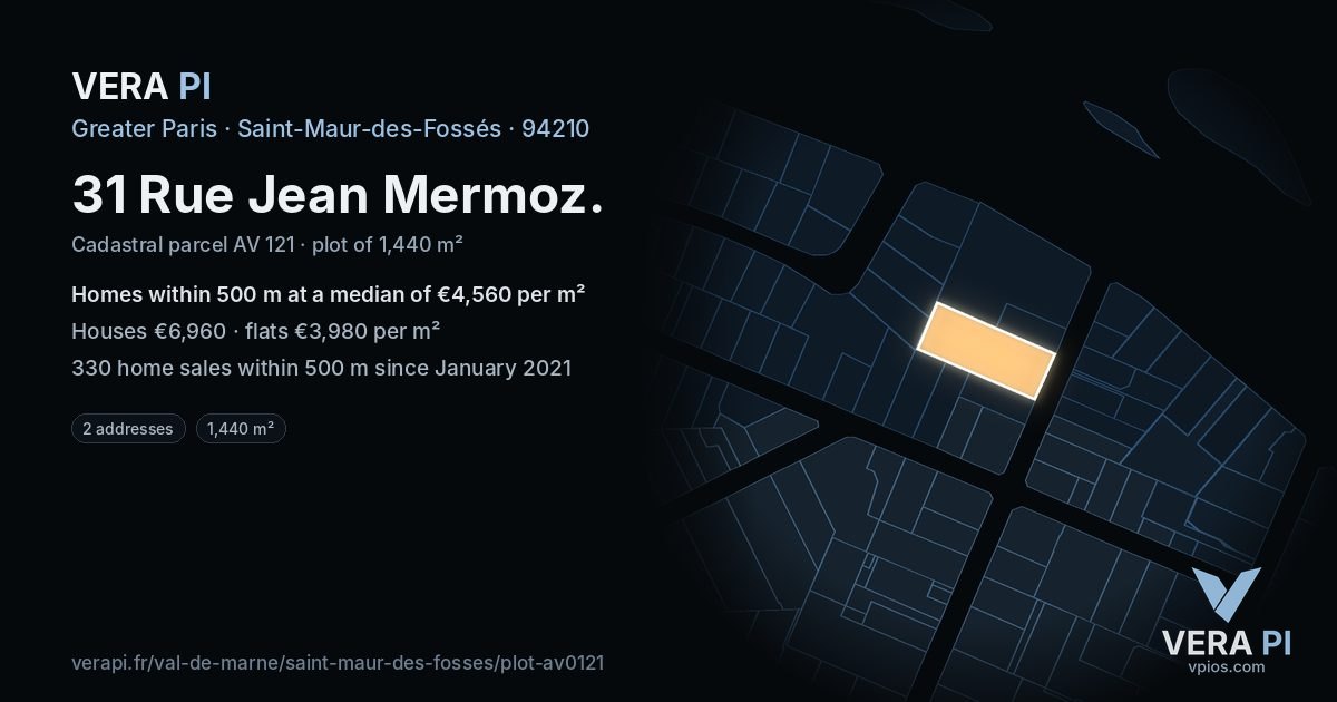 31 Rue Jean Mermoz, Saint-Maur-des-Fossés at night – the plot lit, the parcels around coloured by the prices near them