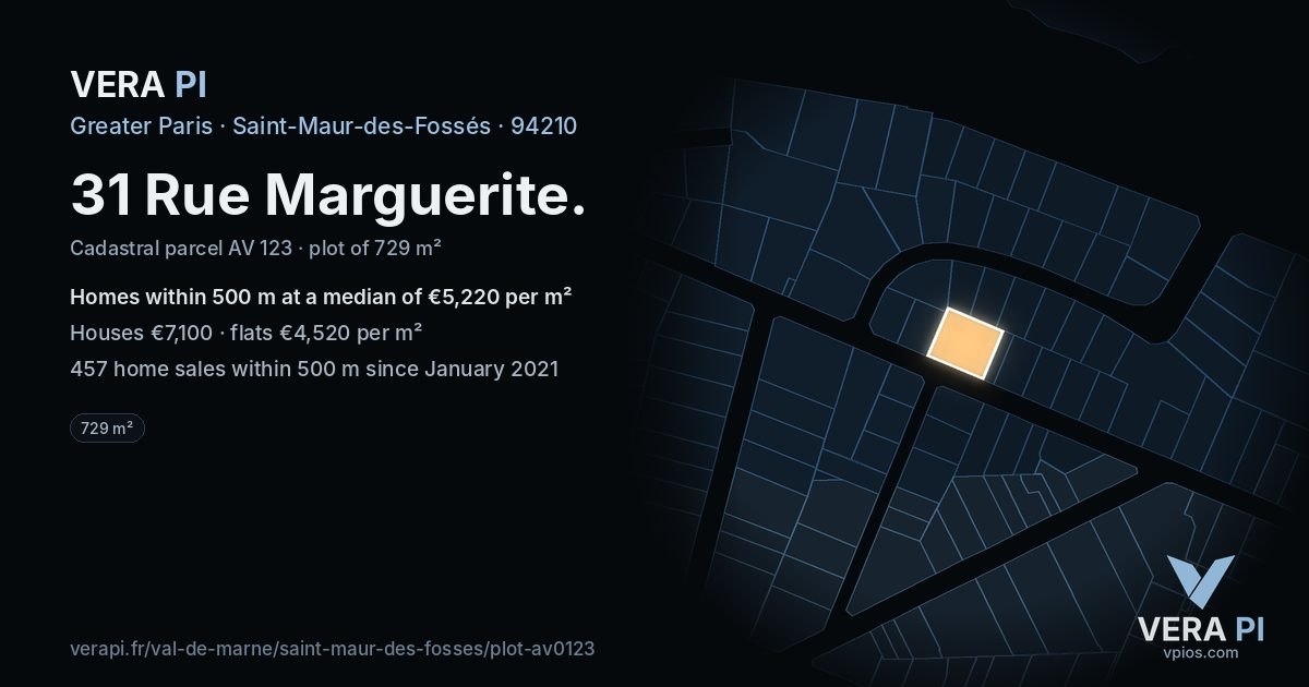 31 Rue Marguerite, Saint-Maur-des-Fossés at night – the plot lit, the parcels around coloured by the prices near them