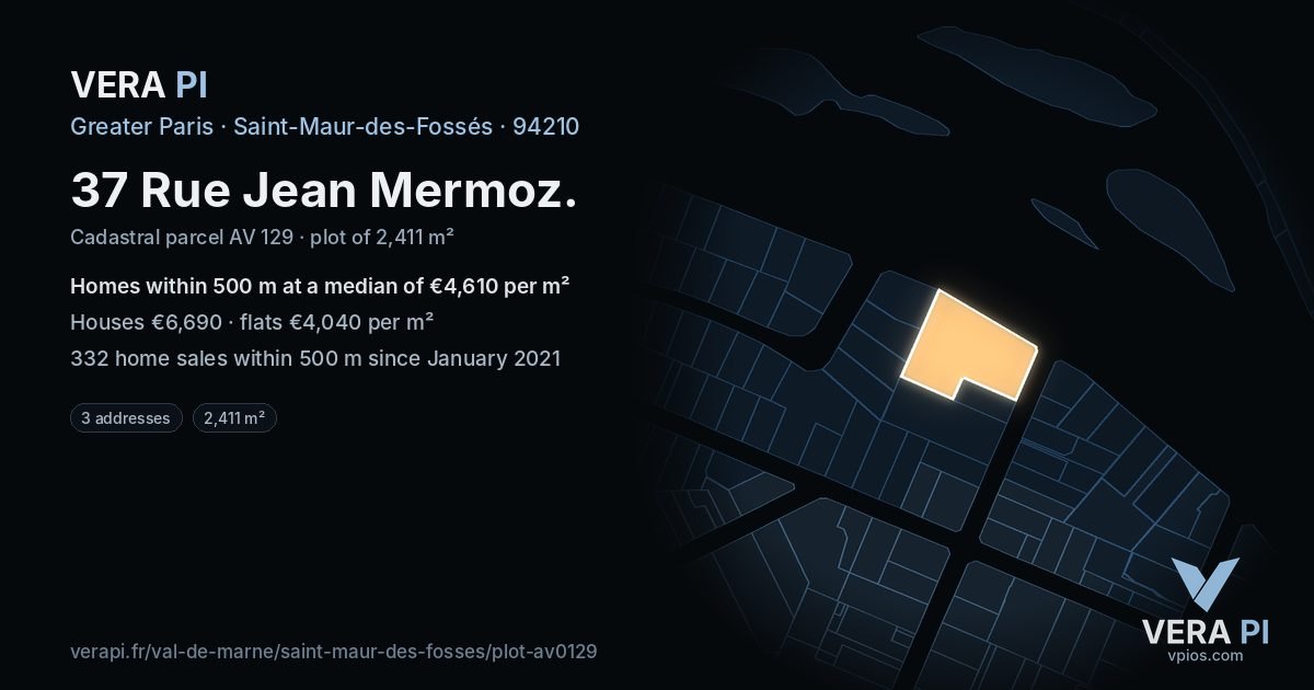 37 Rue Jean Mermoz, Saint-Maur-des-Fossés at night – the plot lit, the parcels around coloured by the prices near them