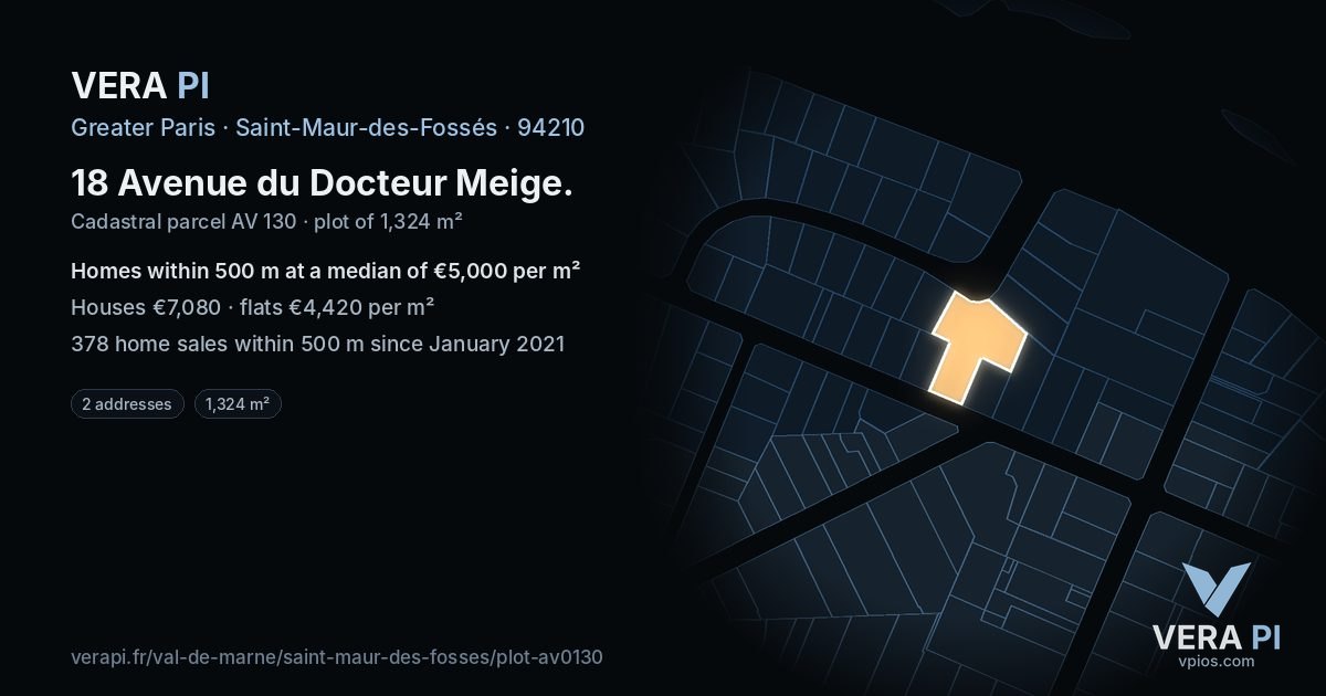 18 Avenue du Docteur Meige, Saint-Maur-des-Fossés at night – the plot lit, the parcels around coloured by the prices near them