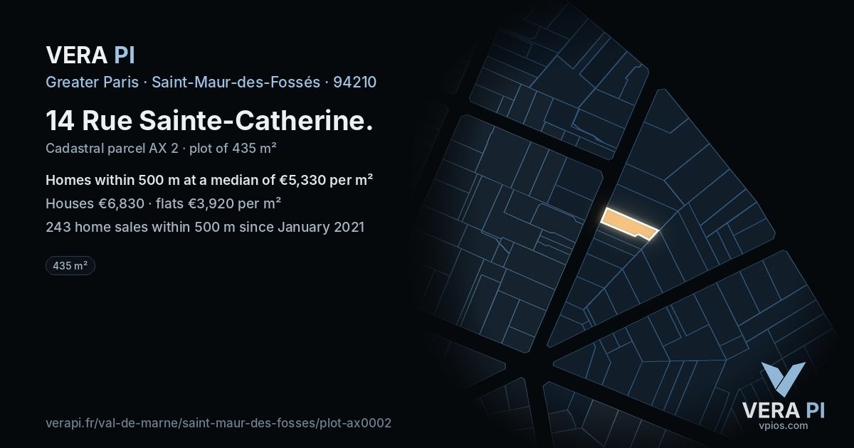 14 Rue Sainte-Catherine, Saint-Maur-des-Fossés at night – the plot lit, the parcels around coloured by the prices near them