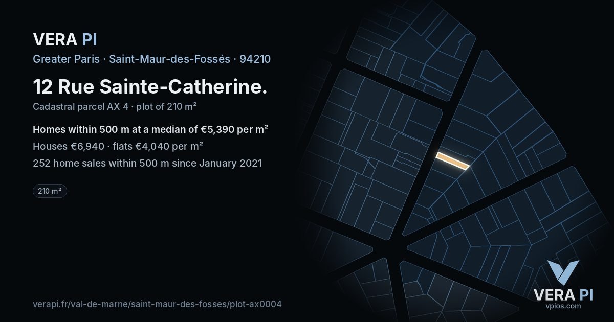 12 Rue Sainte-Catherine, Saint-Maur-des-Fossés at night – the plot lit, the parcels around coloured by the prices near them