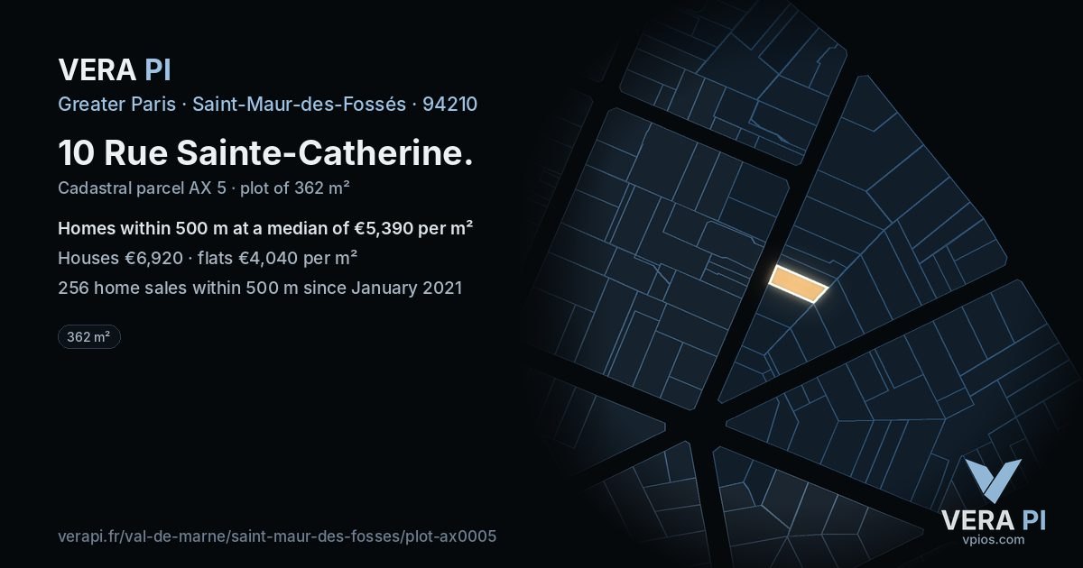 10 Rue Sainte-Catherine, Saint-Maur-des-Fossés at night – the plot lit, the parcels around coloured by the prices near them
