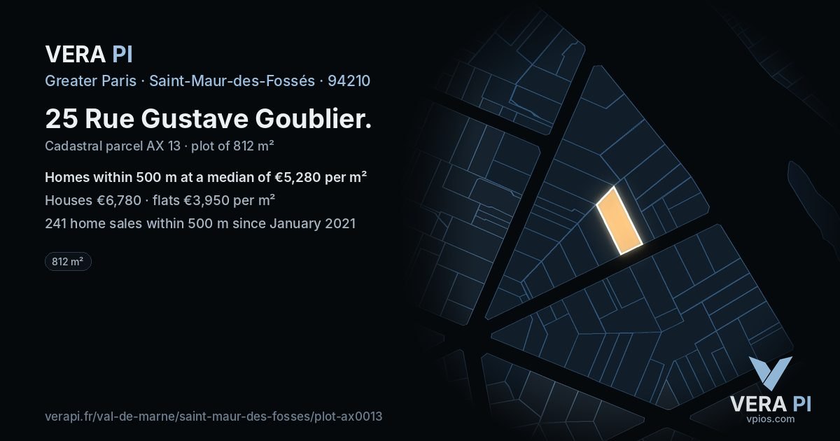 25 Rue Gustave Goublier, Saint-Maur-des-Fossés at night – the plot lit, the parcels around coloured by the prices near them
