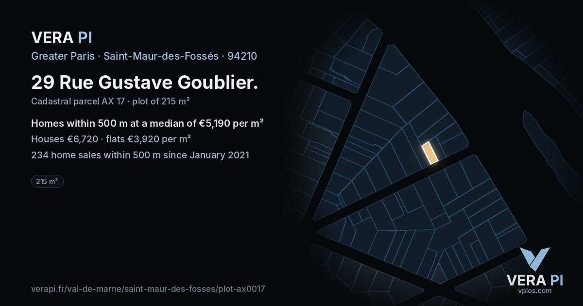 29 Rue Gustave Goublier, Saint-Maur-des-Fossés at night – the plot lit, the parcels around coloured by the prices near them