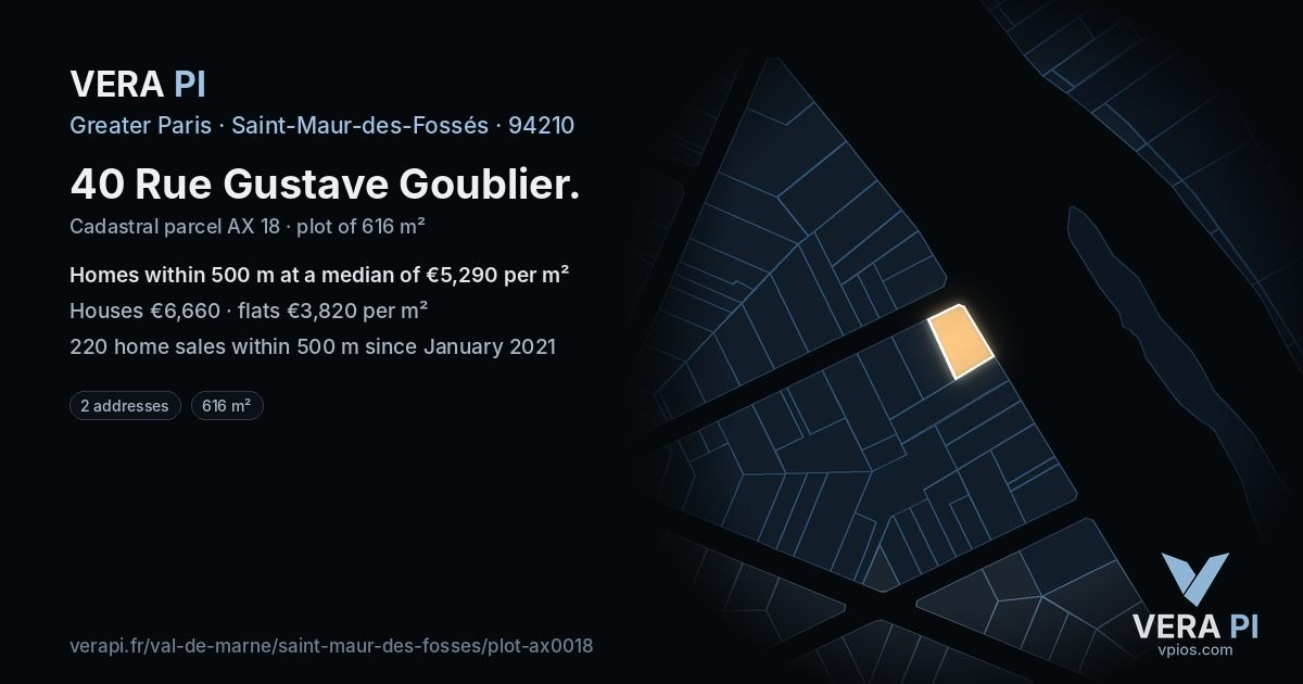 40 Rue Gustave Goublier, Saint-Maur-des-Fossés at night – the plot lit, the parcels around coloured by the prices near them