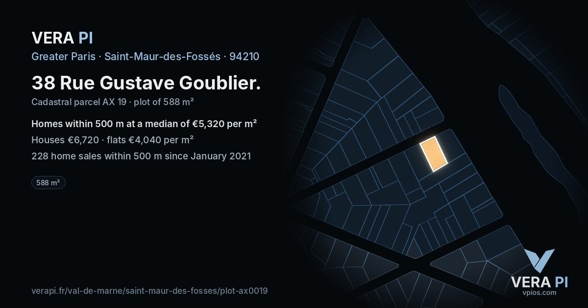 38 Rue Gustave Goublier, Saint-Maur-des-Fossés at night – the plot lit, the parcels around coloured by the prices near them