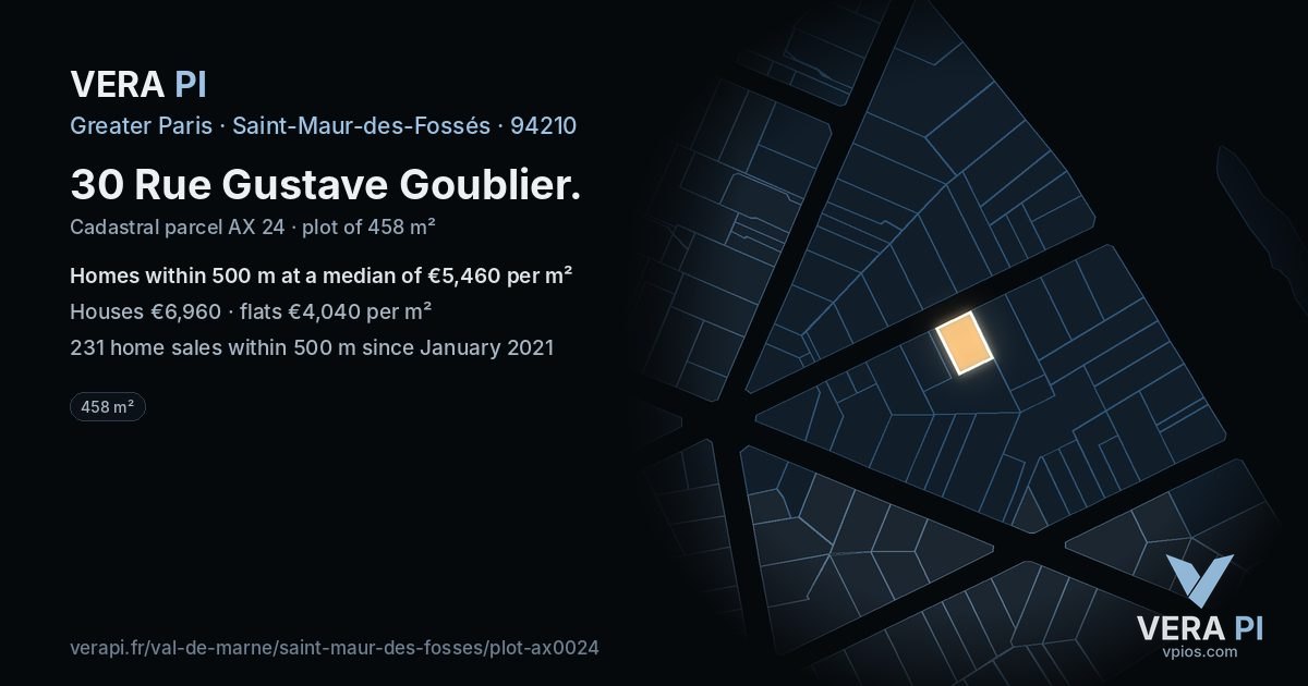 30 Rue Gustave Goublier, Saint-Maur-des-Fossés at night – the plot lit, the parcels around coloured by the prices near them