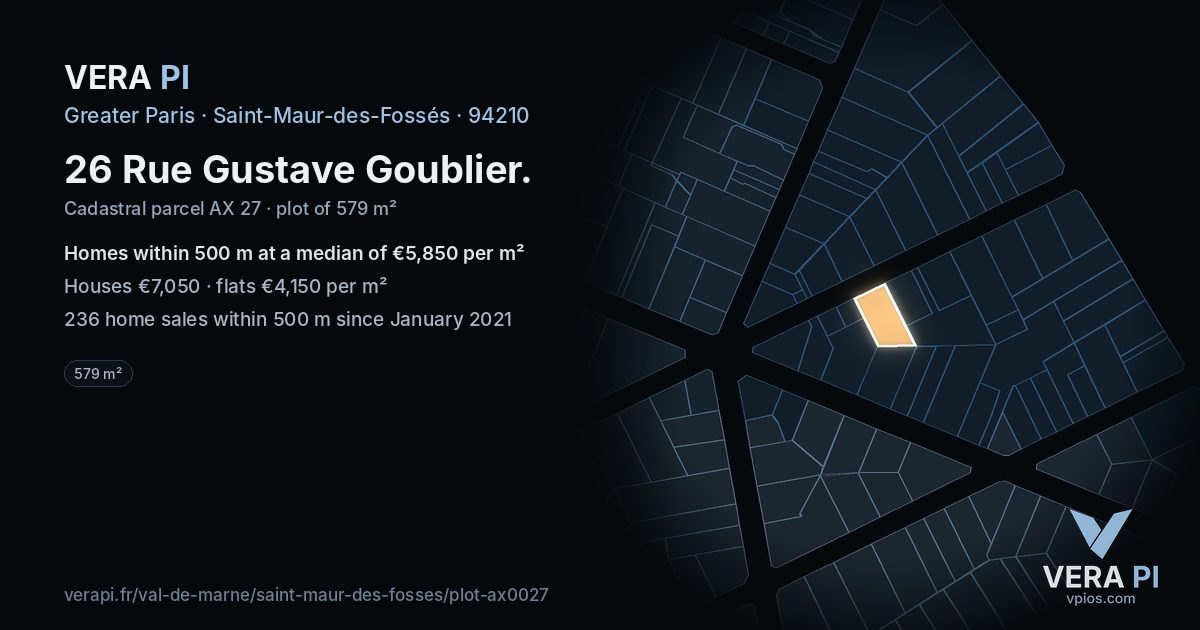 26 Rue Gustave Goublier, Saint-Maur-des-Fossés at night – the plot lit, the parcels around coloured by the prices near them
