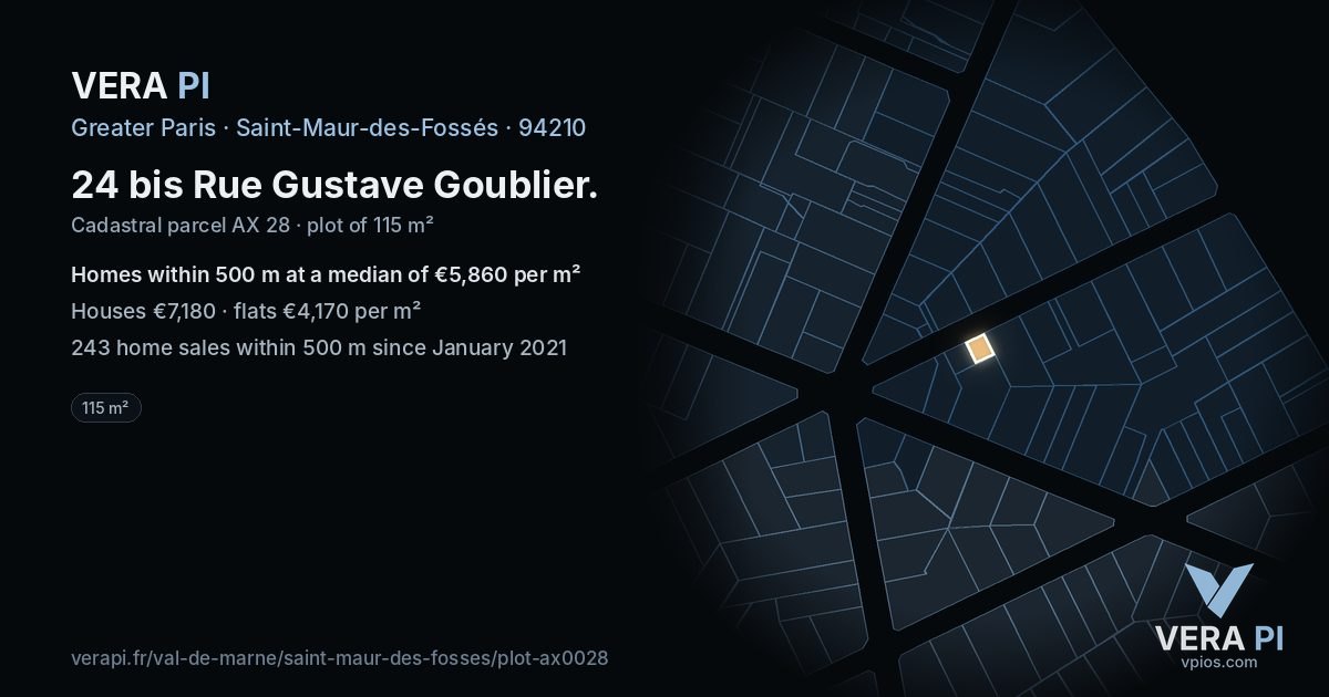 24 bis Rue Gustave Goublier, Saint-Maur-des-Fossés at night – the plot lit, the parcels around coloured by the prices near them