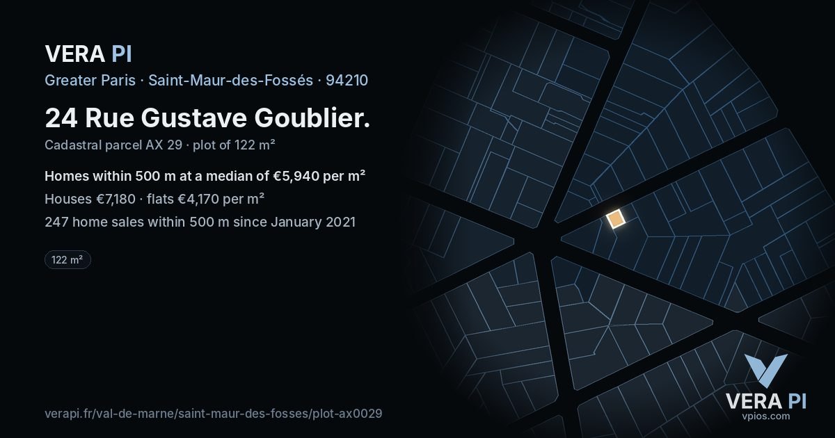 24 Rue Gustave Goublier, Saint-Maur-des-Fossés at night – the plot lit, the parcels around coloured by the prices near them