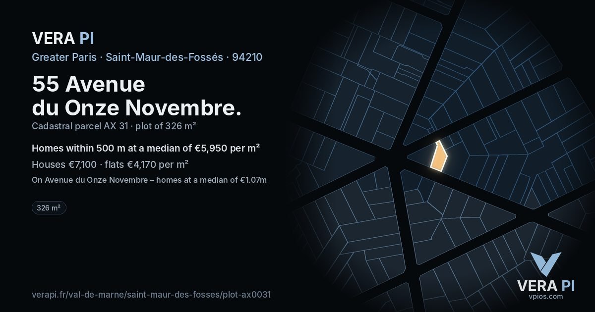 55 Avenue du Onze Novembre, Saint-Maur-des-Fossés at night – the plot lit, the parcels around coloured by the prices near them