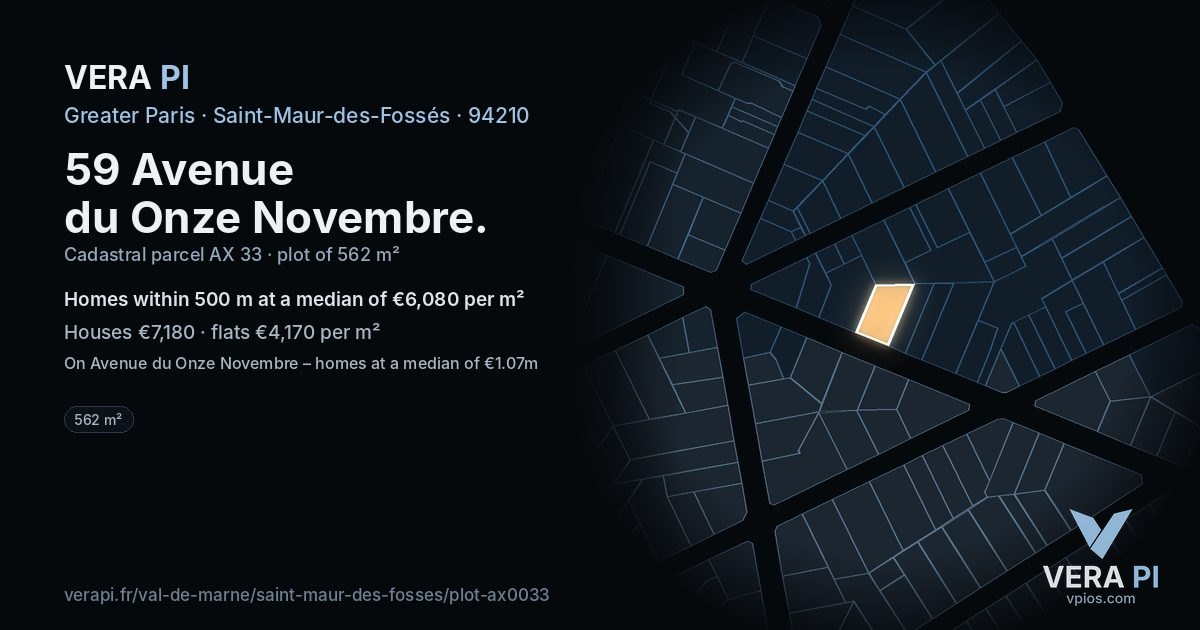 59 Avenue du Onze Novembre, Saint-Maur-des-Fossés at night – the plot lit, the parcels around coloured by the prices near them