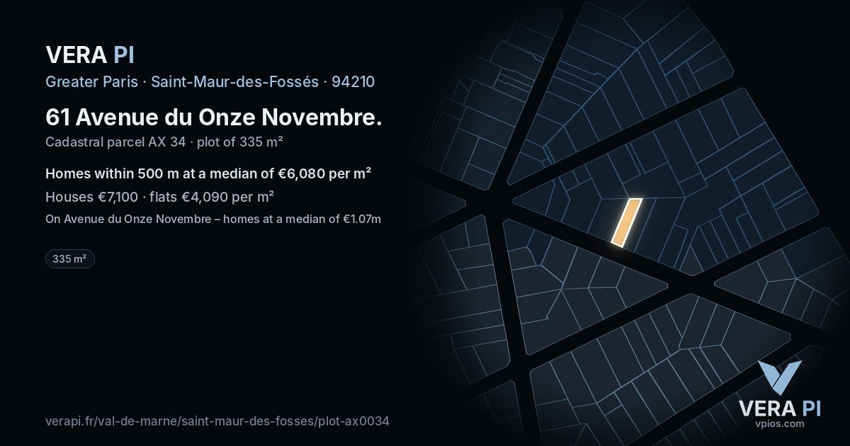 61 Avenue du Onze Novembre, Saint-Maur-des-Fossés at night – the plot lit, the parcels around coloured by the prices near them
