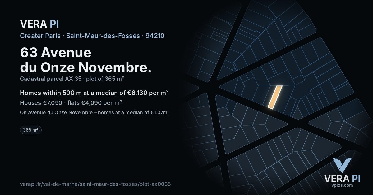 63 Avenue du Onze Novembre, Saint-Maur-des-Fossés at night – the plot lit, the parcels around coloured by the prices near them