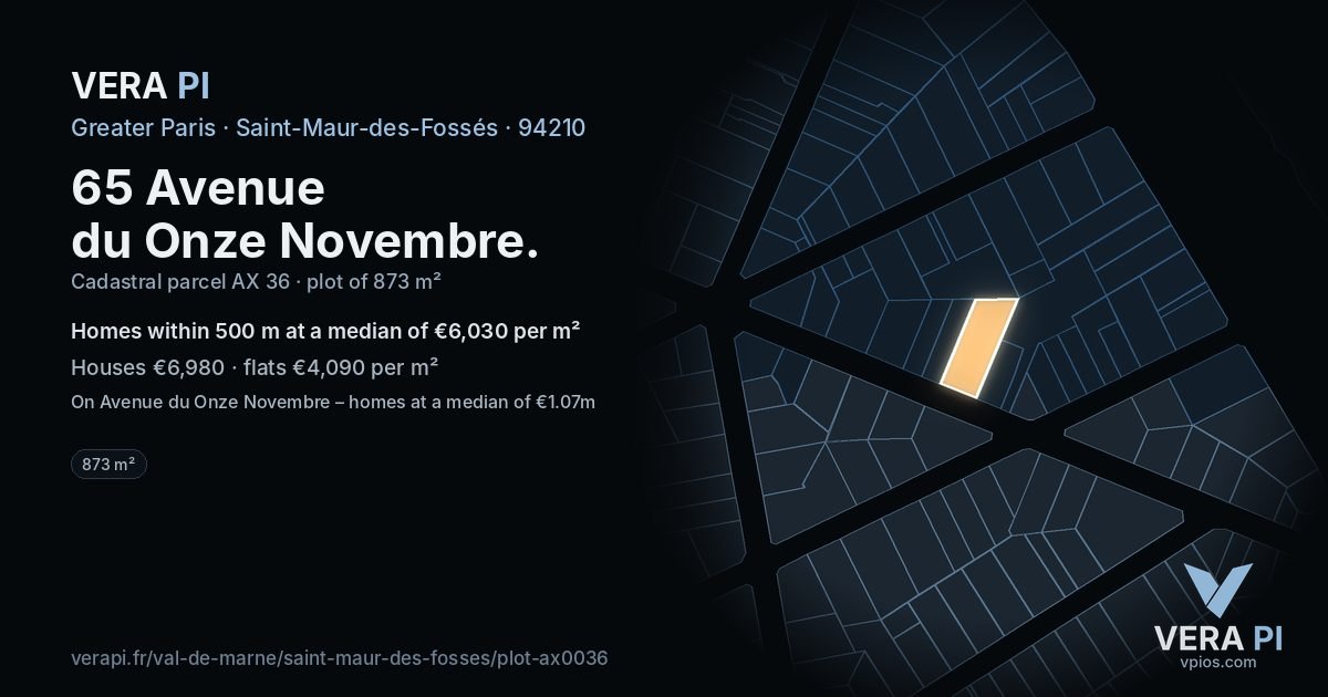 65 Avenue du Onze Novembre, Saint-Maur-des-Fossés at night – the plot lit, the parcels around coloured by the prices near them