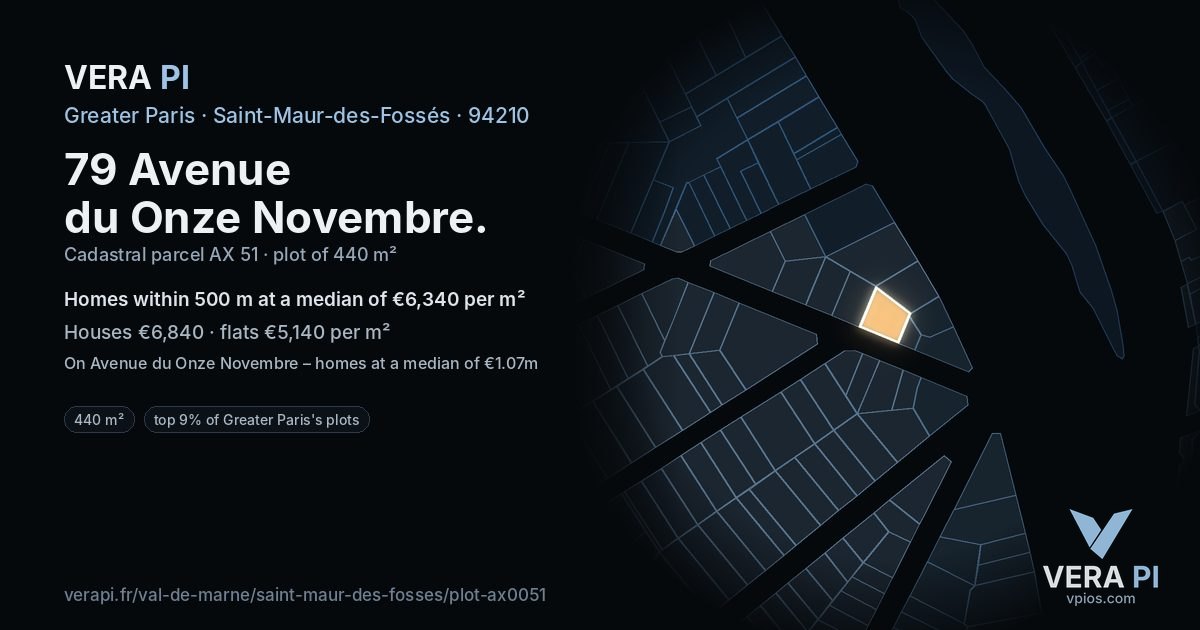 79 Avenue du Onze Novembre, Saint-Maur-des-Fossés at night – the plot lit, the parcels around coloured by the prices near them