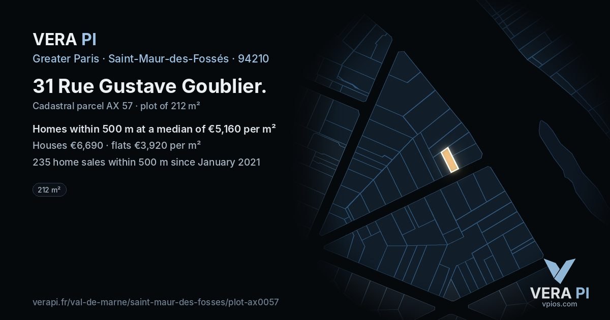 31 Rue Gustave Goublier, Saint-Maur-des-Fossés at night – the plot lit, the parcels around coloured by the prices near them