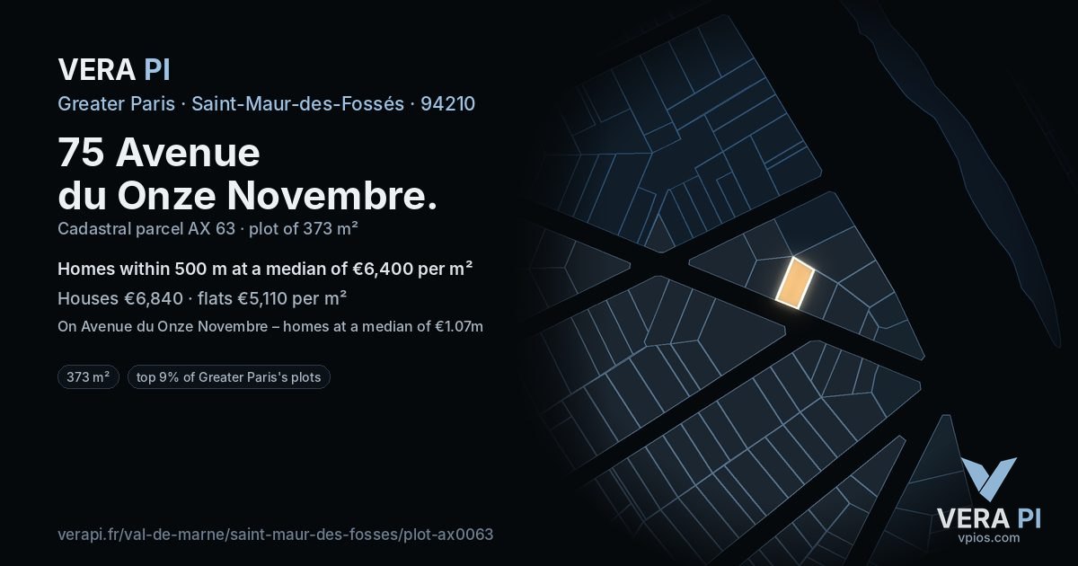75 Avenue du Onze Novembre, Saint-Maur-des-Fossés at night – the plot lit, the parcels around coloured by the prices near them