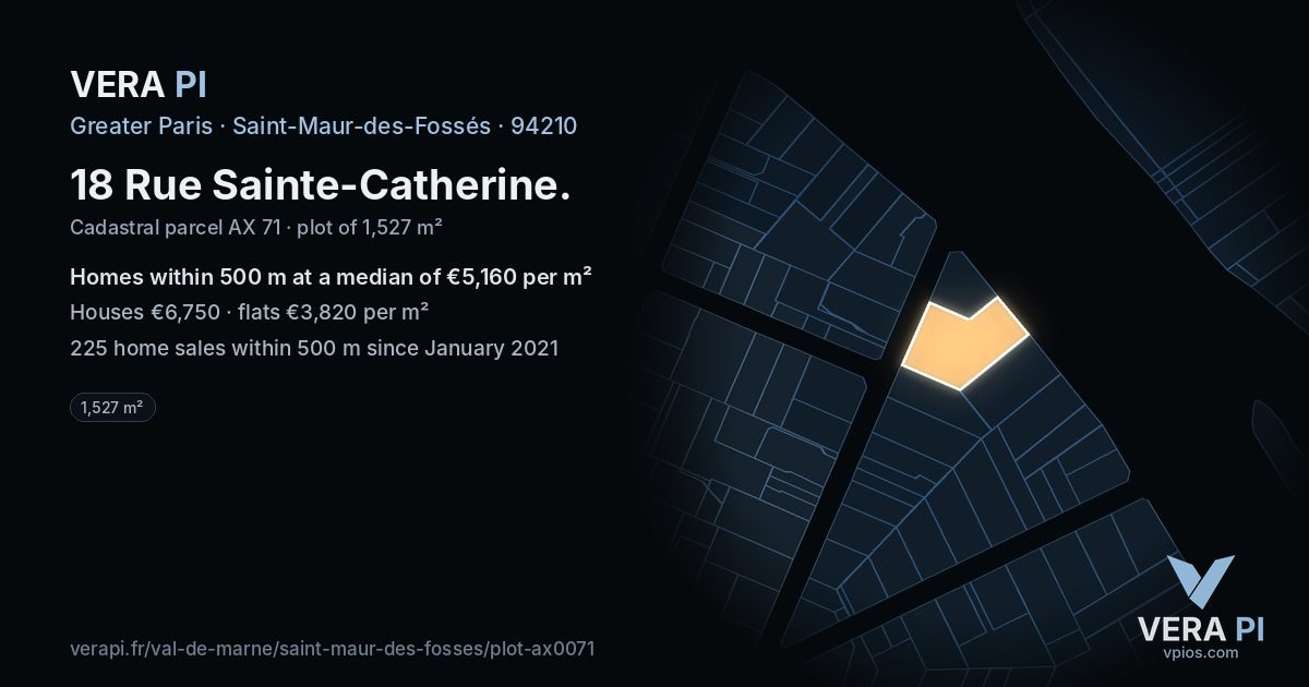 18 Rue Sainte-Catherine, Saint-Maur-des-Fossés at night – the plot lit, the parcels around coloured by the prices near them