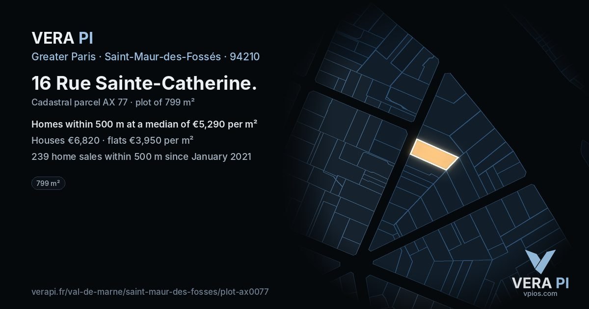 16 Rue Sainte-Catherine, Saint-Maur-des-Fossés at night – the plot lit, the parcels around coloured by the prices near them