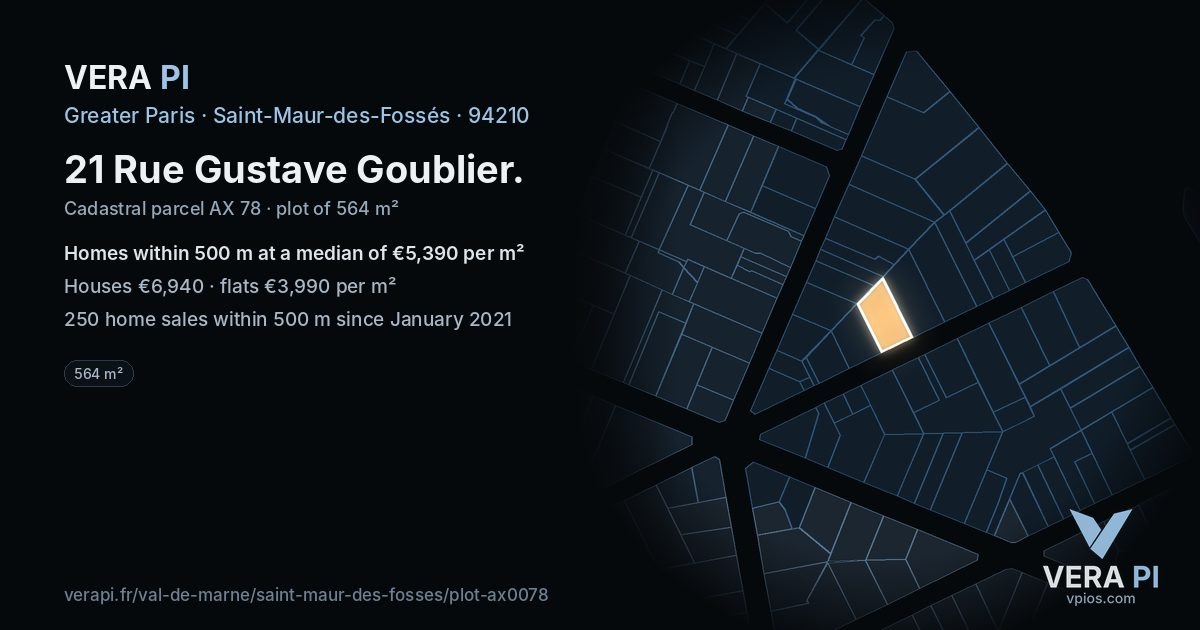 21 Rue Gustave Goublier, Saint-Maur-des-Fossés at night – the plot lit, the parcels around coloured by the prices near them