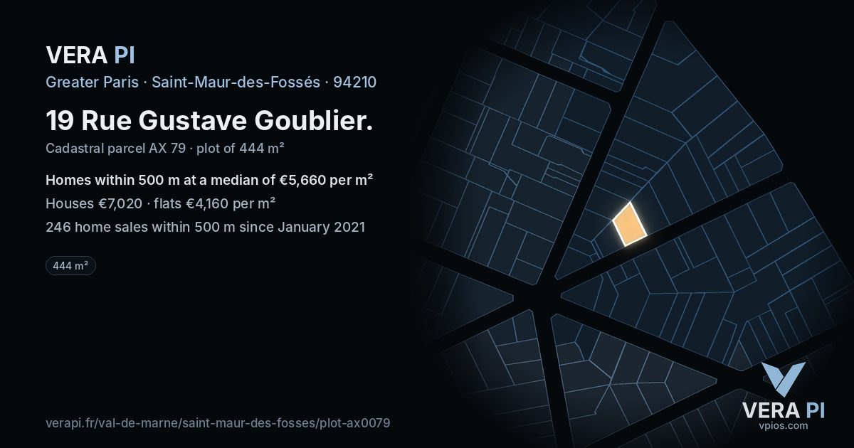 19 Rue Gustave Goublier, Saint-Maur-des-Fossés at night – the plot lit, the parcels around coloured by the prices near them