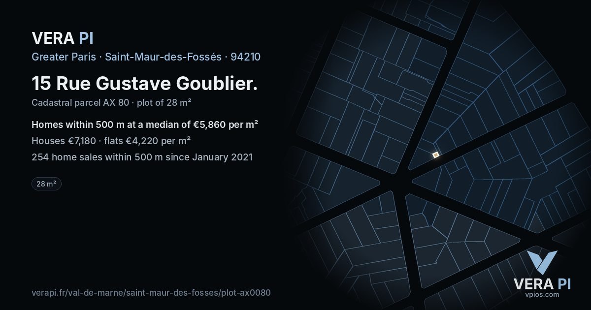 15 Rue Gustave Goublier, Saint-Maur-des-Fossés at night – the plot lit, the parcels around coloured by the prices near them