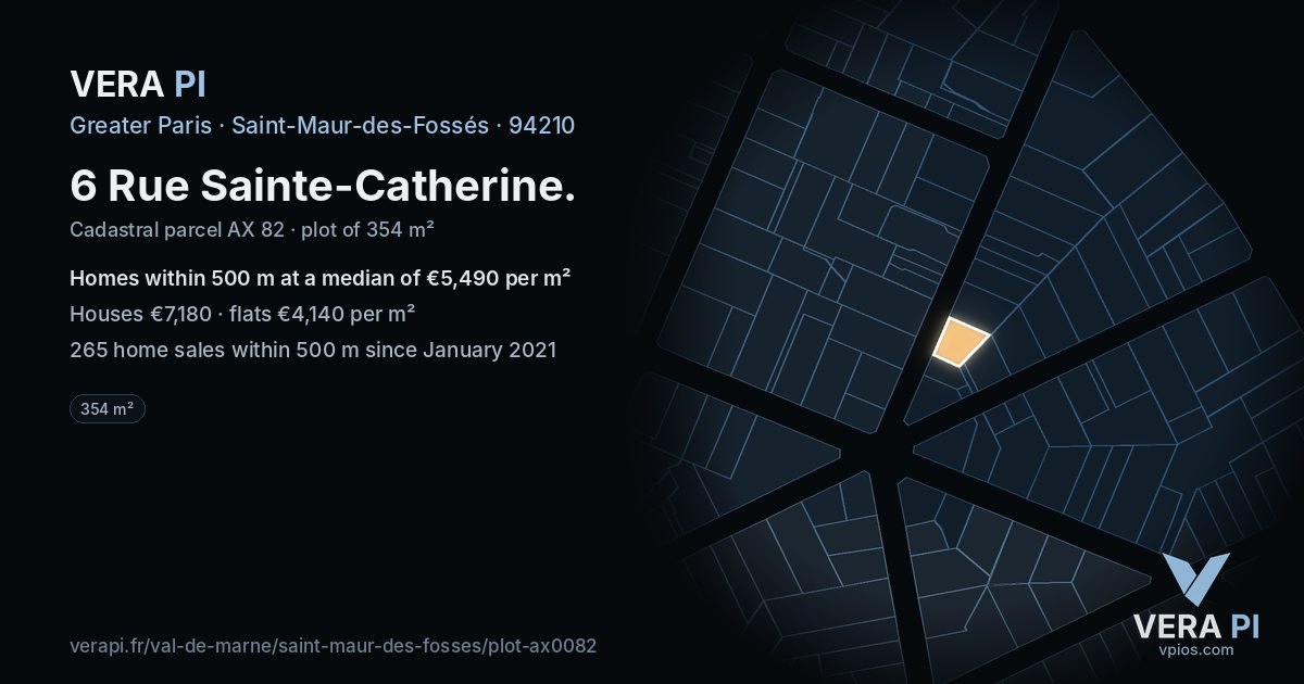 6 Rue Sainte-Catherine, Saint-Maur-des-Fossés at night – the plot lit, the parcels around coloured by the prices near them