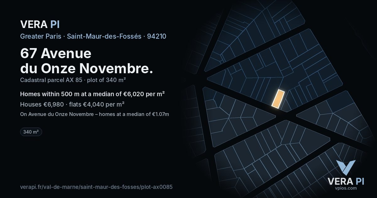 67 Avenue du Onze Novembre, Saint-Maur-des-Fossés at night – the plot lit, the parcels around coloured by the prices near them
