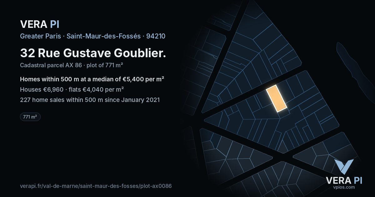 32 Rue Gustave Goublier, Saint-Maur-des-Fossés at night – the plot lit, the parcels around coloured by the prices near them
