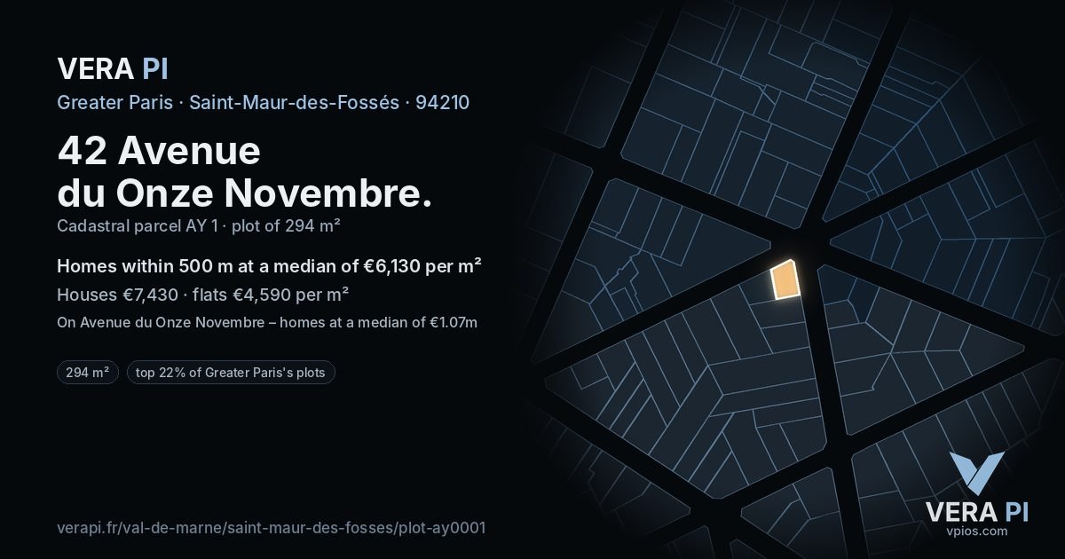 42 Avenue du Onze Novembre, Saint-Maur-des-Fossés at night – the plot lit, the parcels around coloured by the prices near them