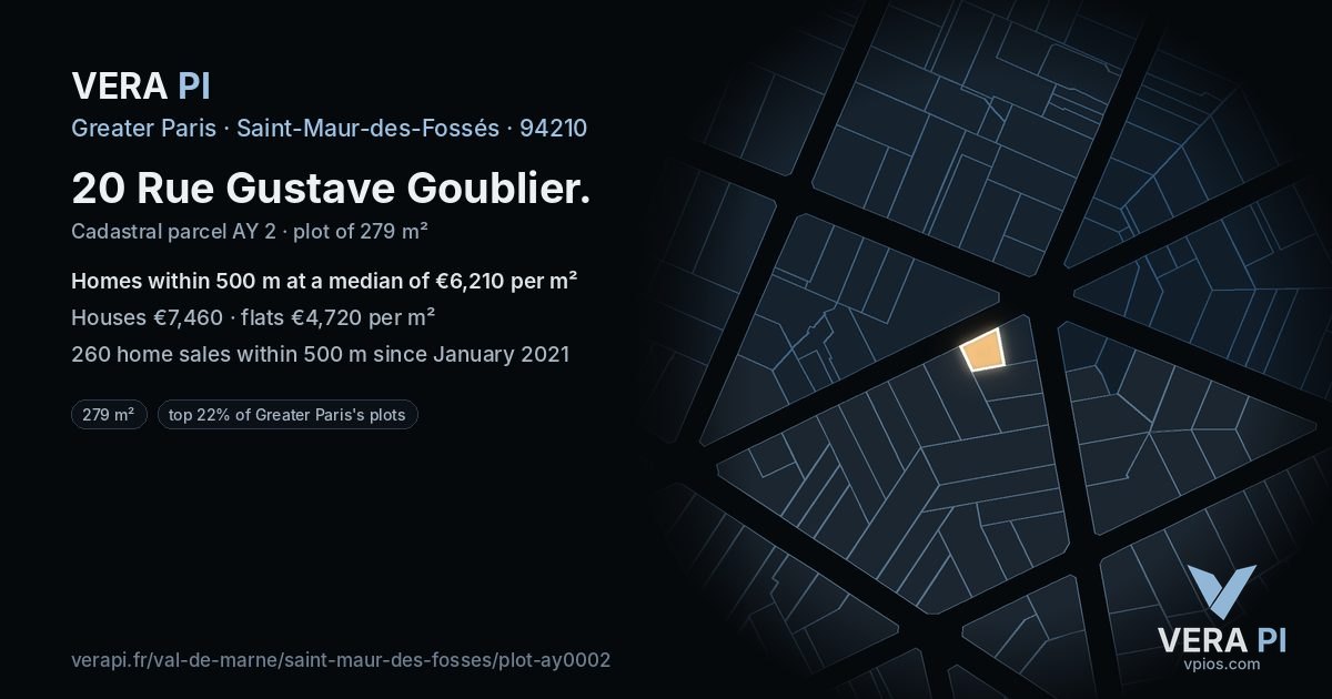 20 Rue Gustave Goublier, Saint-Maur-des-Fossés at night – the plot lit, the parcels around coloured by the prices near them