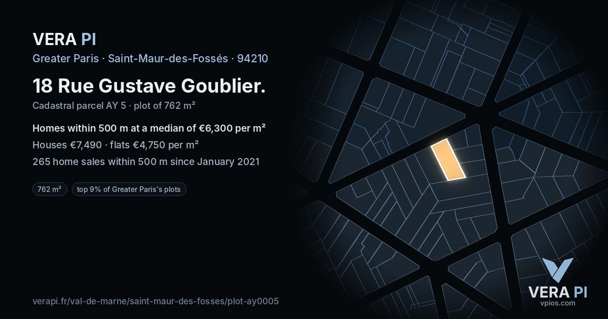 18 Rue Gustave Goublier, Saint-Maur-des-Fossés at night – the plot lit, the parcels around coloured by the prices near them