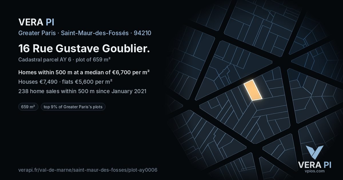 16 Rue Gustave Goublier, Saint-Maur-des-Fossés at night – the plot lit, the parcels around coloured by the prices near them