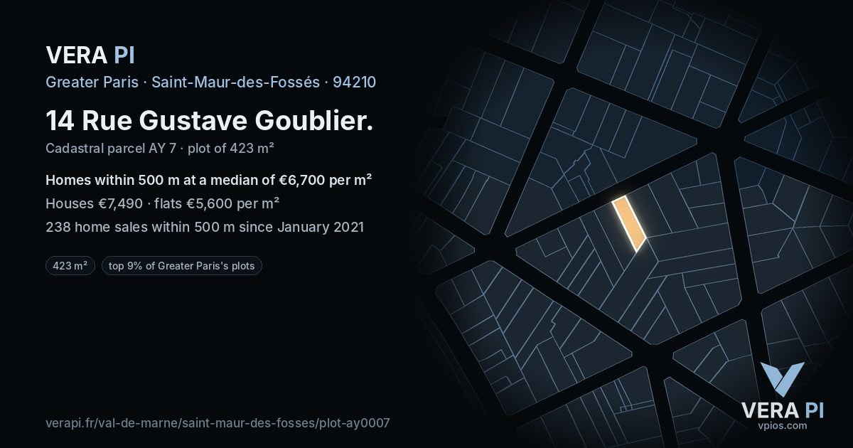 14 Rue Gustave Goublier, Saint-Maur-des-Fossés at night – the plot lit, the parcels around coloured by the prices near them