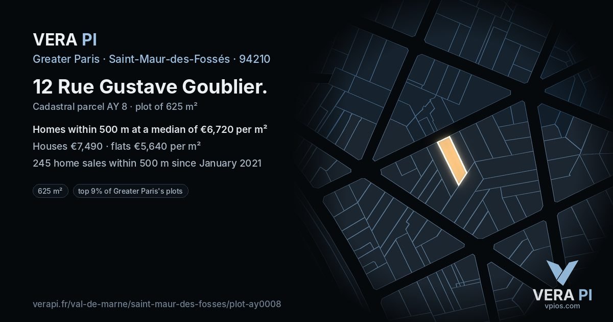 12 Rue Gustave Goublier, Saint-Maur-des-Fossés at night – the plot lit, the parcels around coloured by the prices near them
