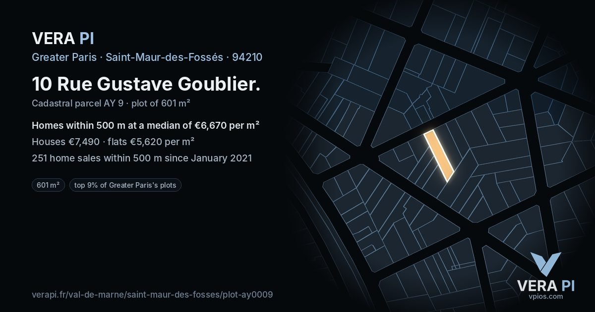 10 Rue Gustave Goublier, Saint-Maur-des-Fossés at night – the plot lit, the parcels around coloured by the prices near them