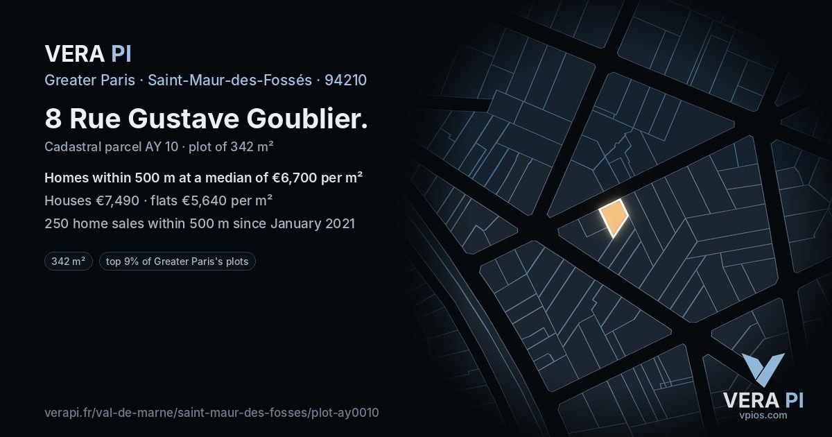 8 Rue Gustave Goublier, Saint-Maur-des-Fossés at night – the plot lit, the parcels around coloured by the prices near them