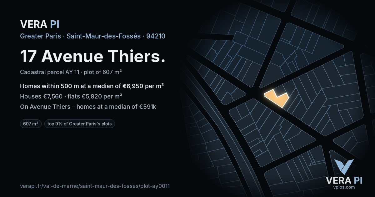 17 Avenue Thiers, Saint-Maur-des-Fossés at night – the plot lit, the parcels around coloured by the prices near them