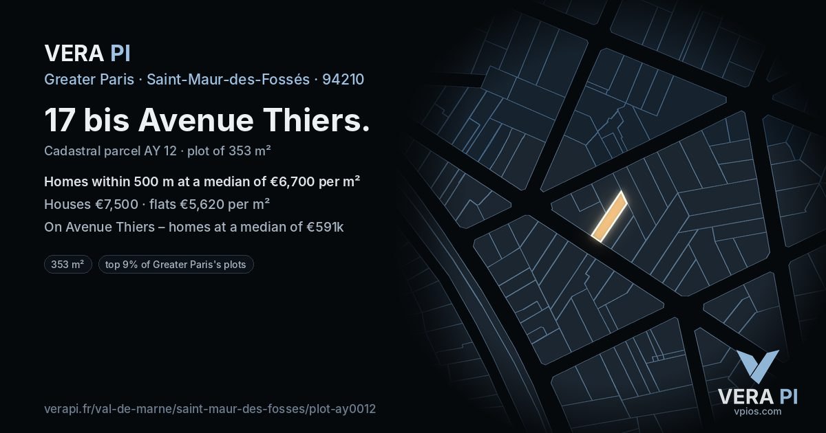 17 bis Avenue Thiers, Saint-Maur-des-Fossés at night – the plot lit, the parcels around coloured by the prices near them